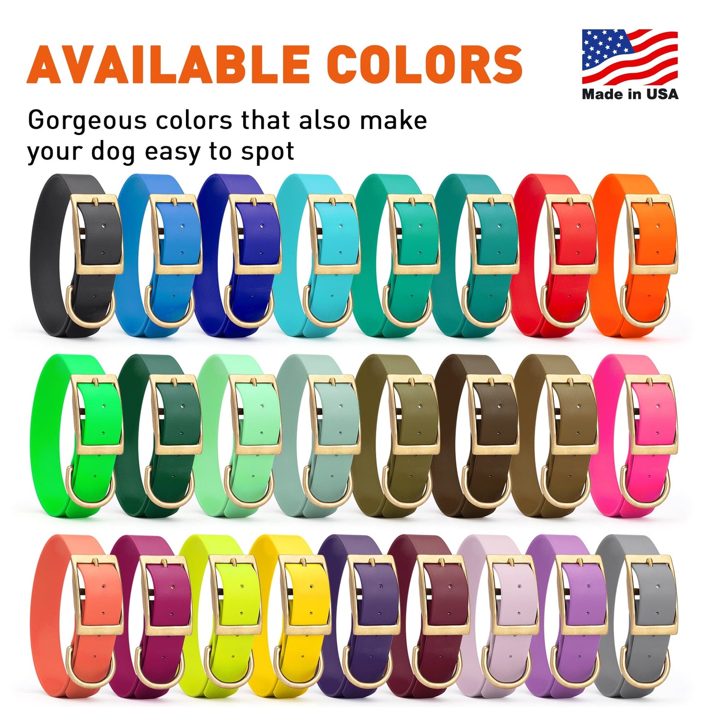 Viper Biothane Waterproof Dog Collar - Brass Hardware - 1.5in Wide - Size XXL (24" - 28")