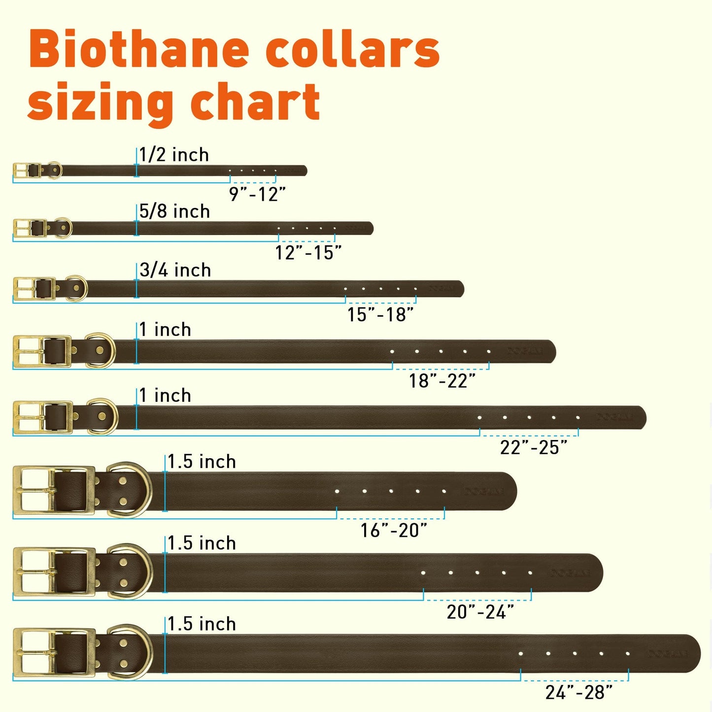 Viper Biothane Waterproof Dog Collar - Brass Hardware - 1.5in Wide - Size XXL (24" - 28")