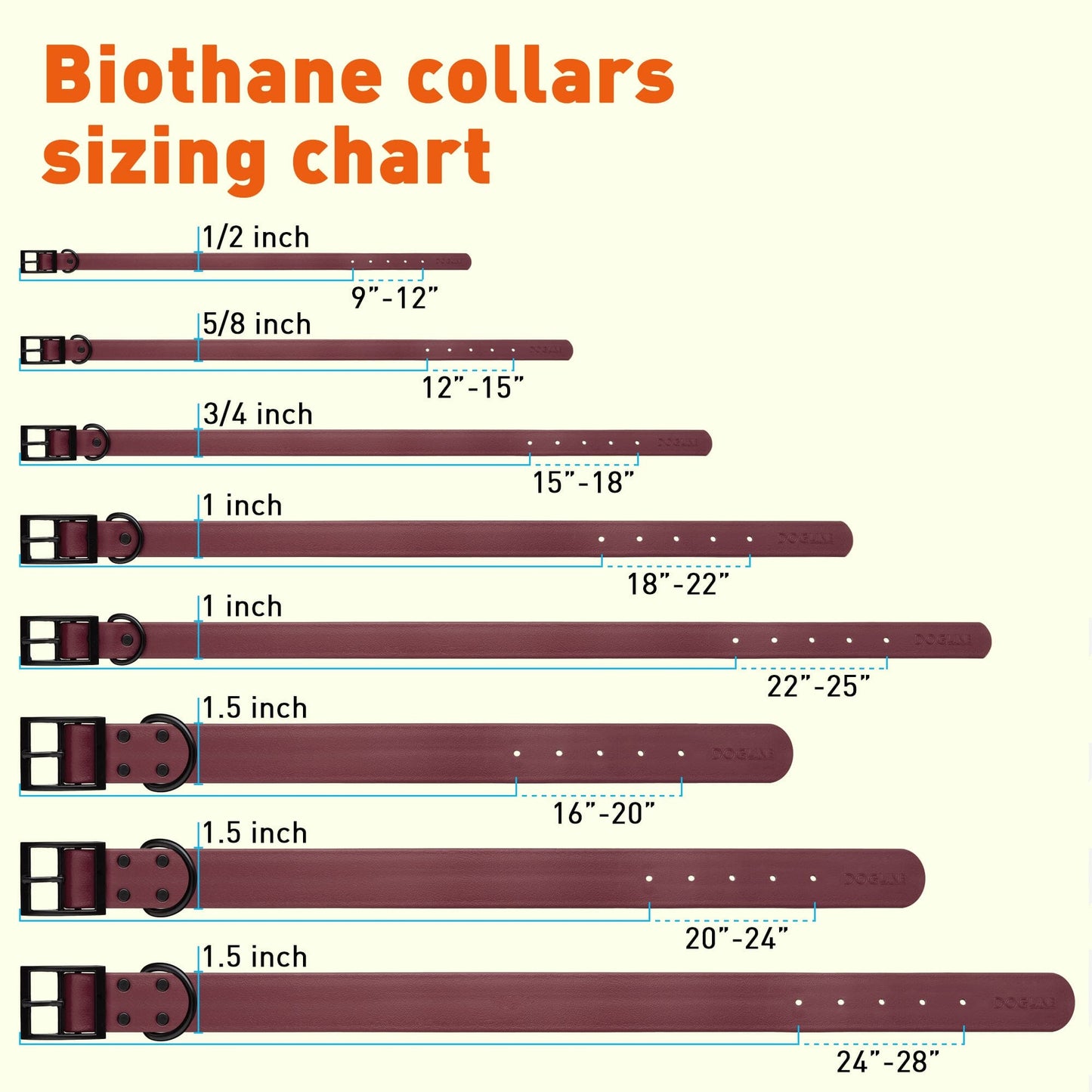Biothane Waterproof Dog Collar - 1.5in Wide - Large (16 to 20 inches)
