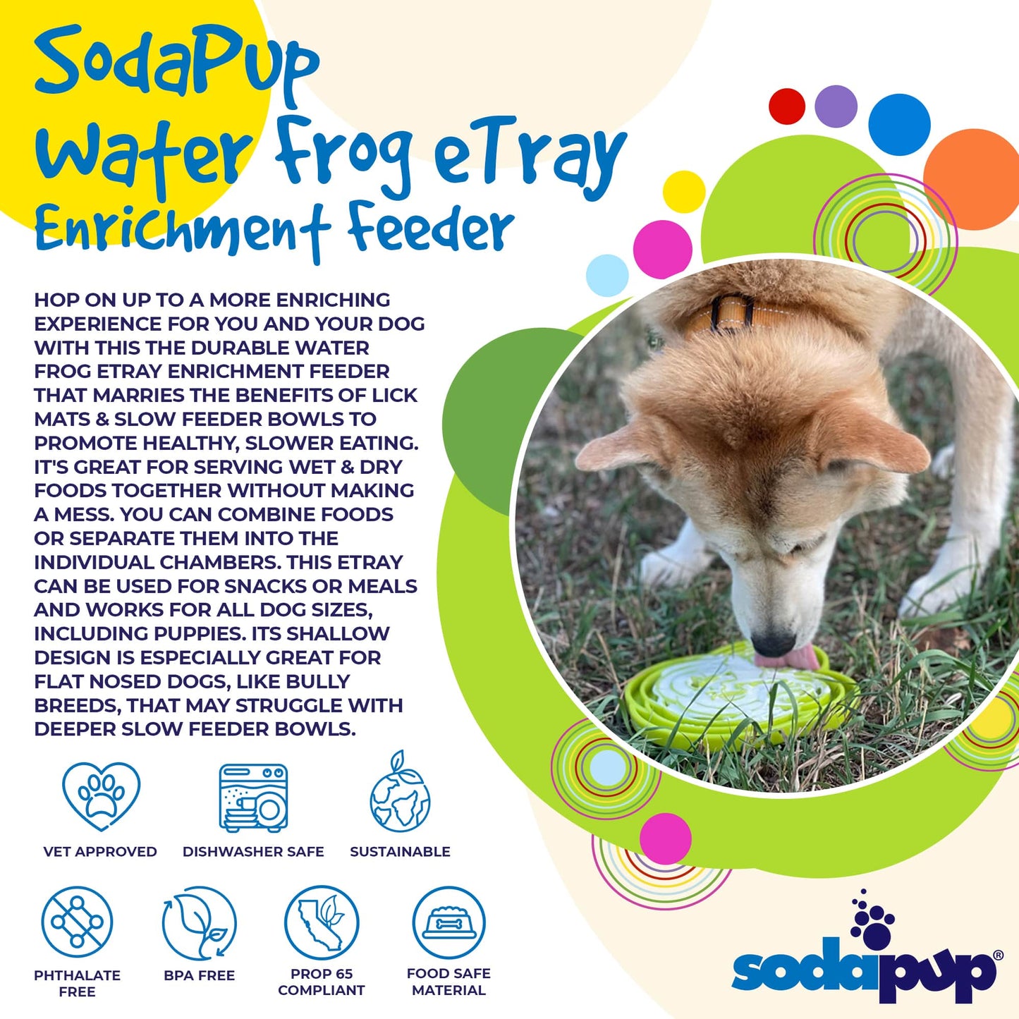 Water Frog Design eTray Enrichment Shallow Slow Feeder Dog Bowl