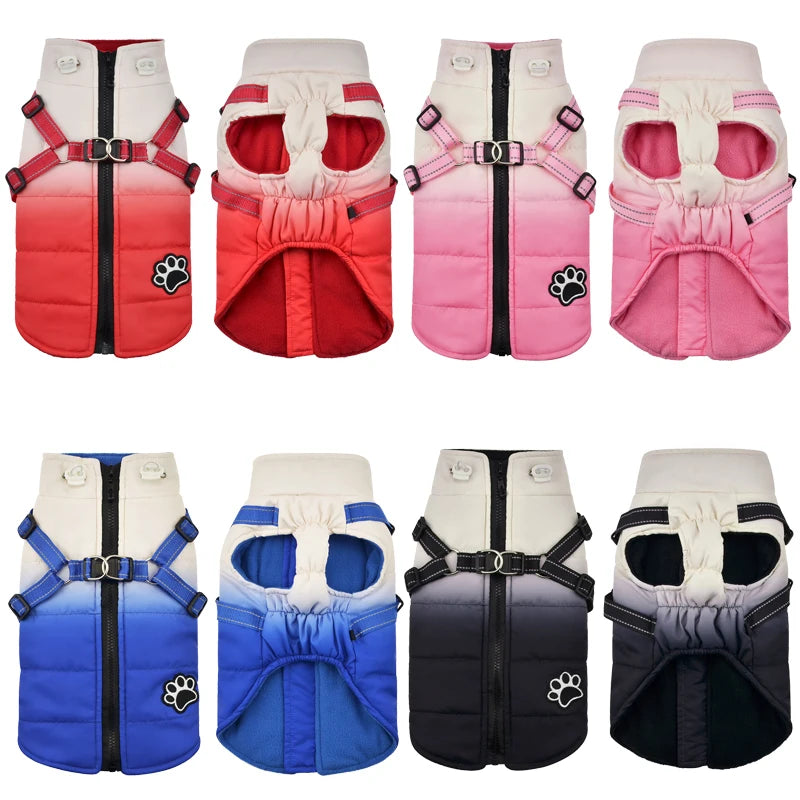 Waterproof Pet Winter Jacket With Harness and Reflective