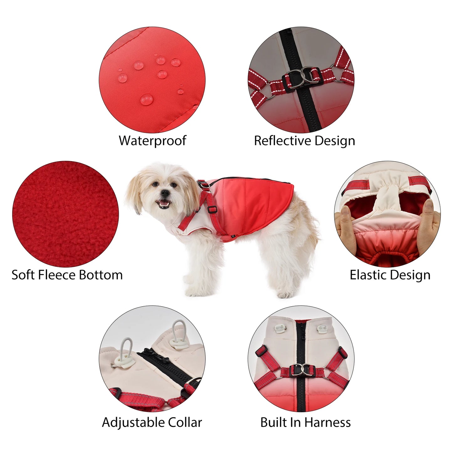 Waterproof Pet Winter Jacket With Harness and Reflective