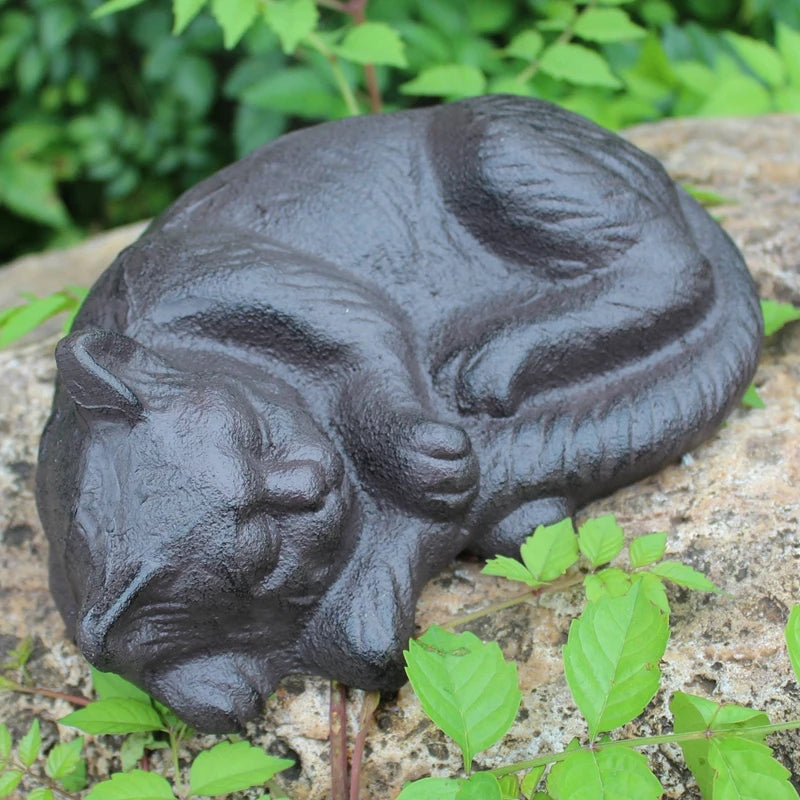 Antique Black Cast Iron Sleeping Cat Statue