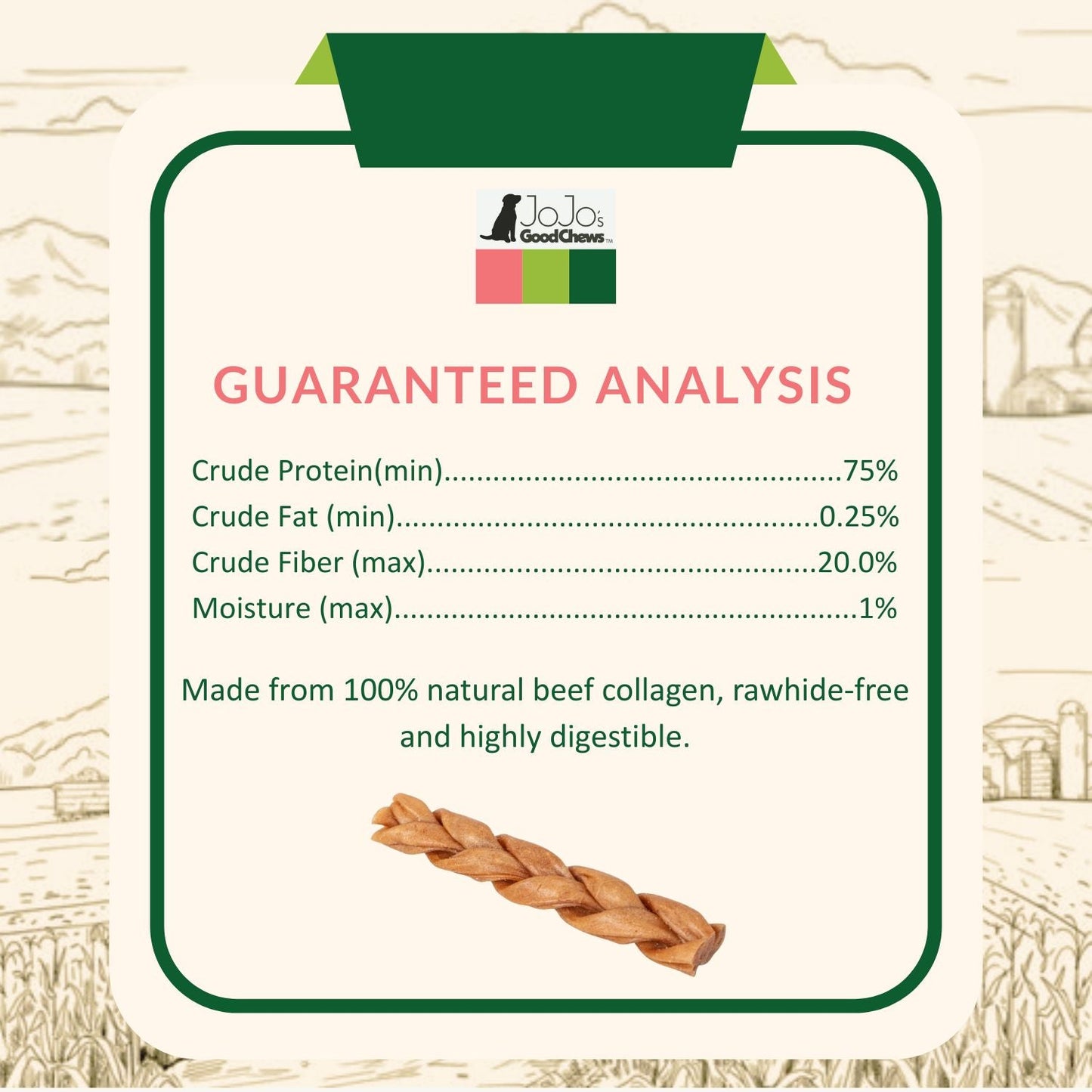 All-Natural Braided Collagen Stick Dog Treats, Supports Joint, Skin & Coat Health – 6-Inch Standard (25/case)