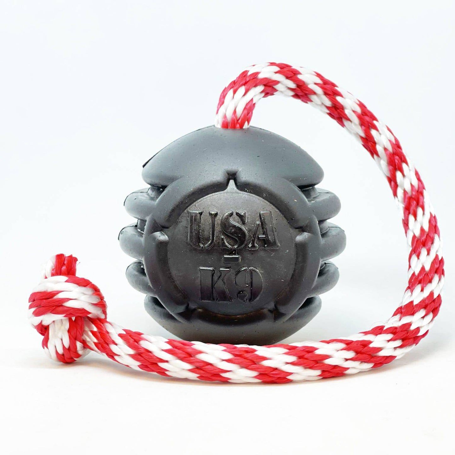 USA-K9 Magnum Black Stars and Stripes Ultra-Durable Rubber Chew Toy, Reward Toy, Tug Toy, and Retrieving Toy - Black