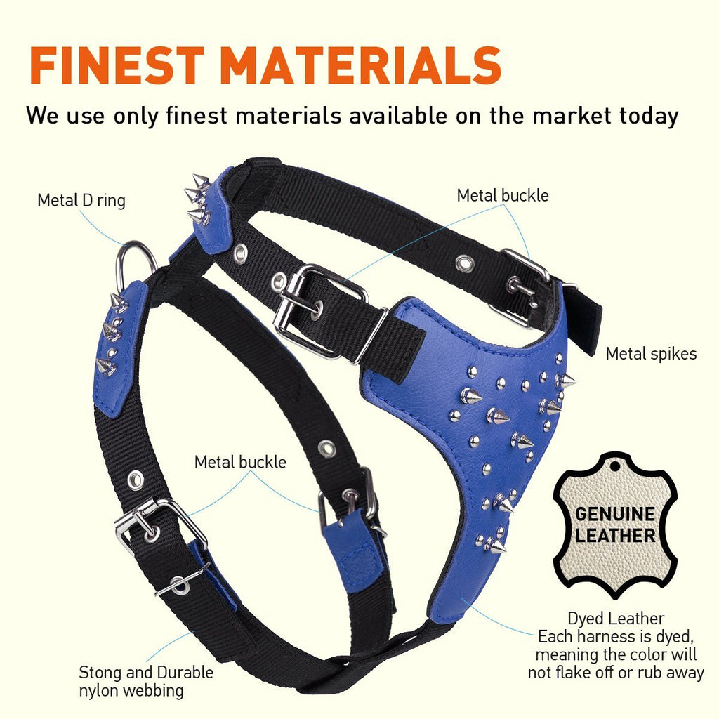 Leather + Nylon Spiked Dog Harness