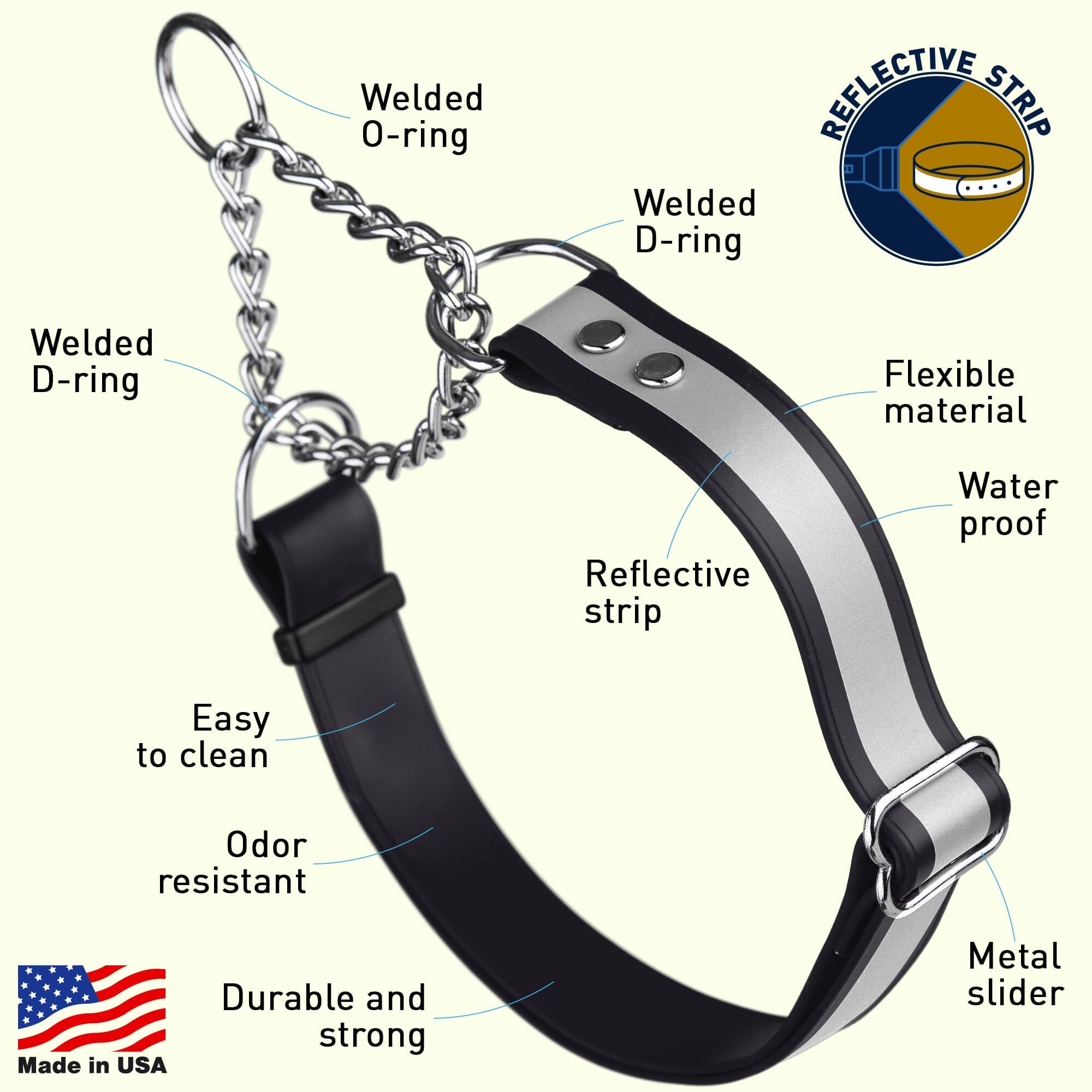 Reflective Biothane Martingale Collar for Dogs