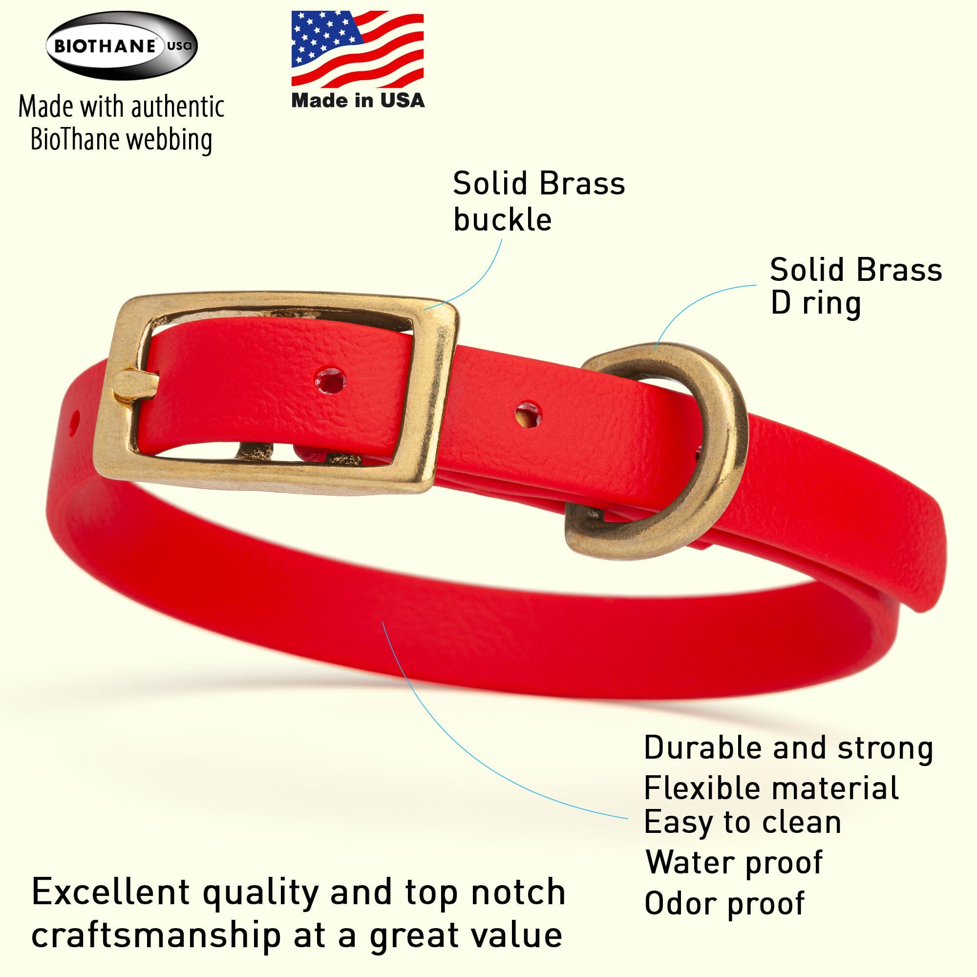 Viper Biothane Waterproof Dog Collar with Brass Hardware
