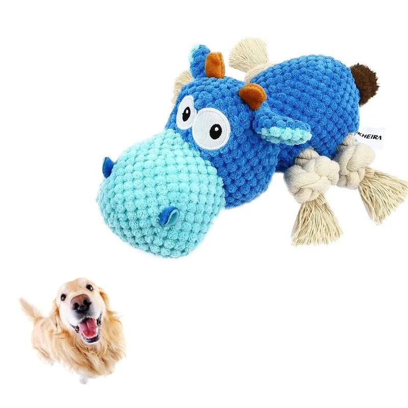 Dog Blue Cow Squeaky Toy With Rope