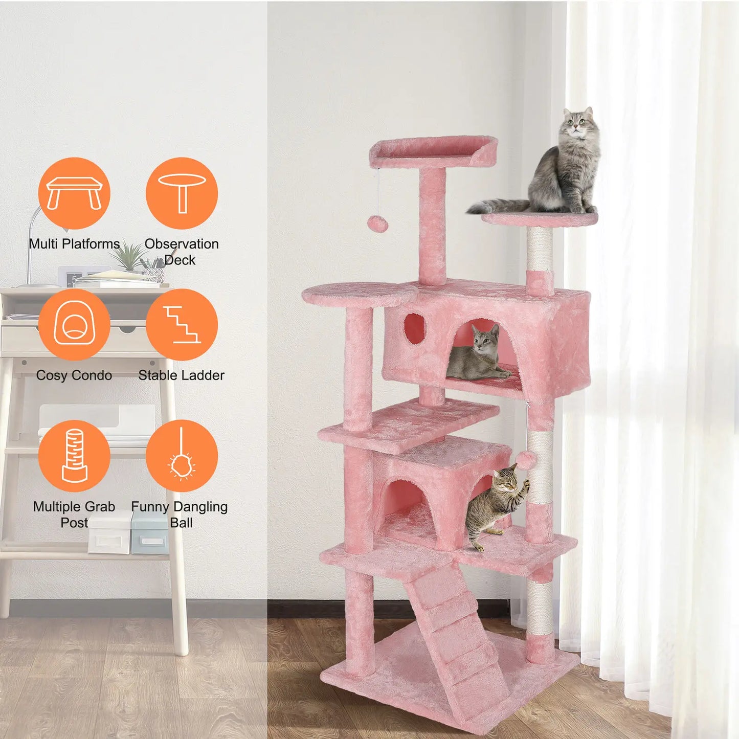 55'' Pink Cat Condo Tower with Scratching Post