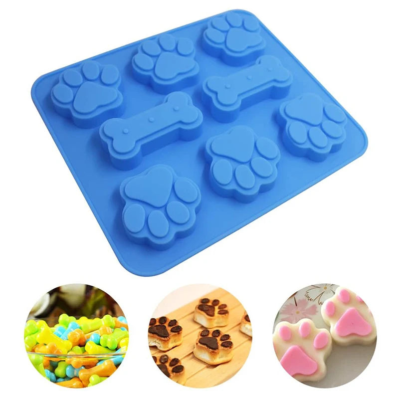 Dog Paw & Bone Shaped Kitchen Silicone Pet Treat Molds 8-Cavity