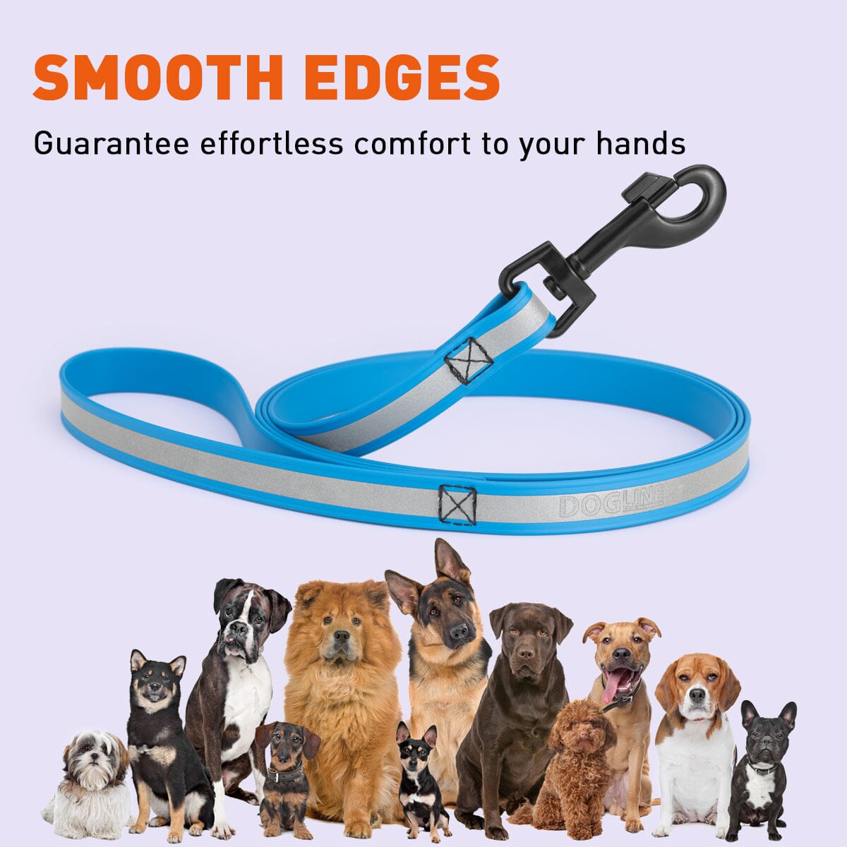 Reflective Biothane Dog Leash with Black Hardware