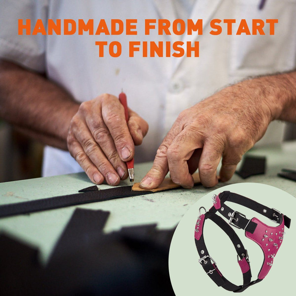 Leather + Nylon Spiked Dog Harness