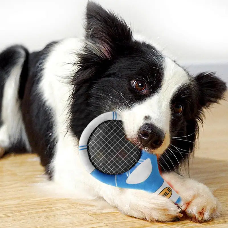 Squeaky Plush Dog Chew Toy Tennis Racket and Ball