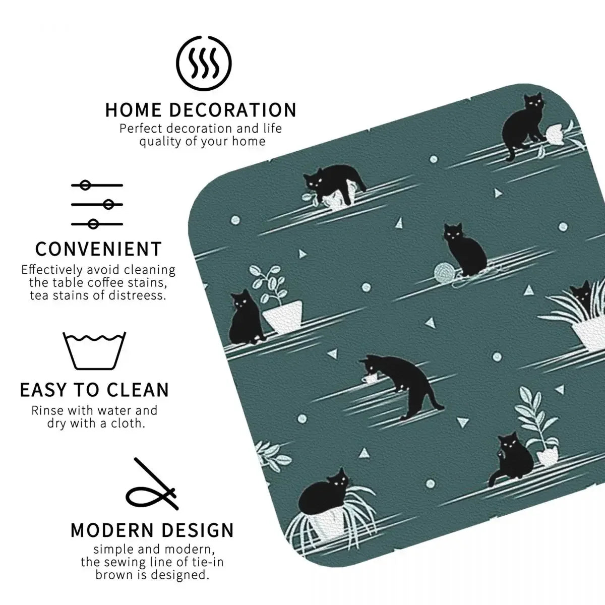 When The Black Cat Is Alone At Home Coasters, Placemats Set of 4