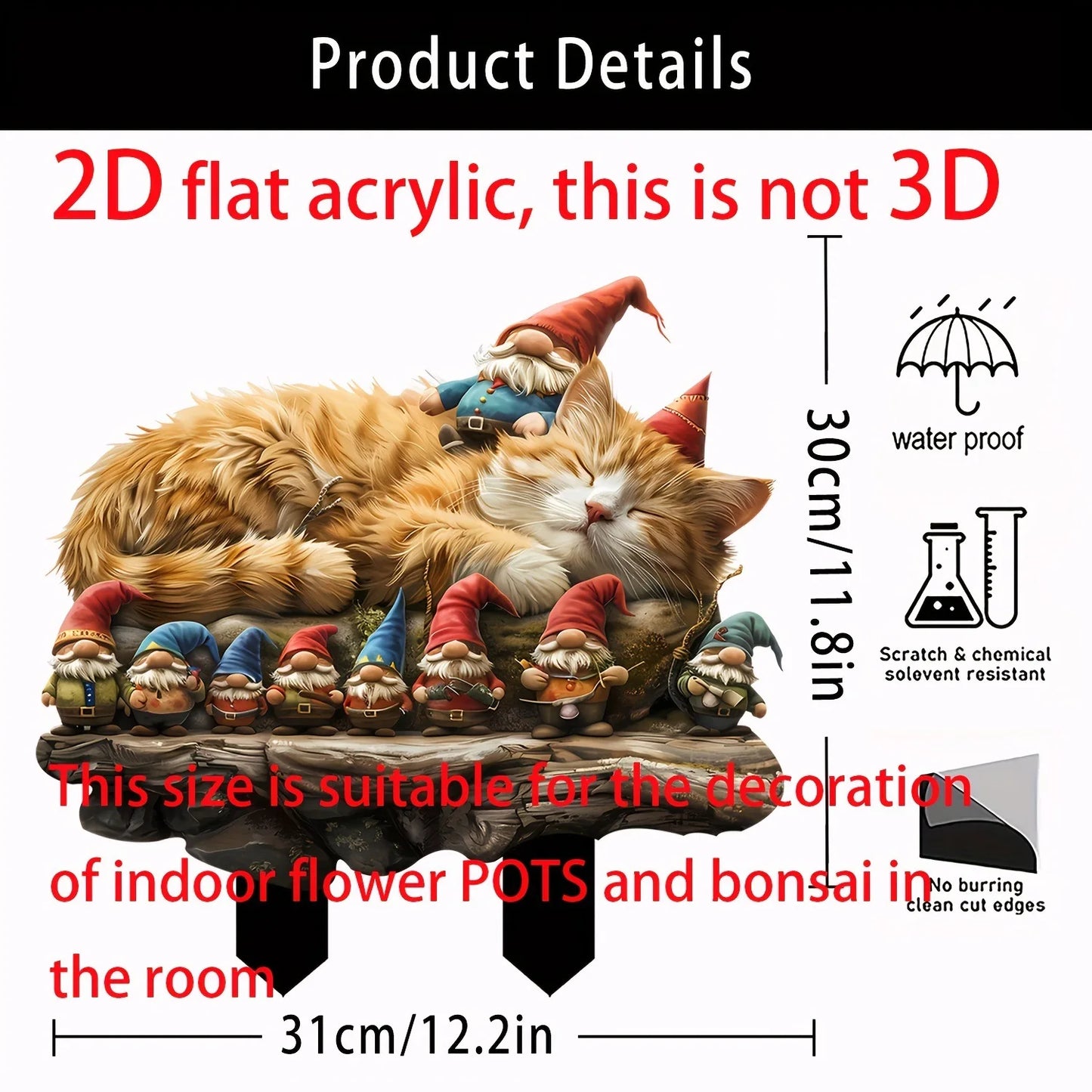 Dwarfs And Cat Acrylic Garden Outdoor Decoration