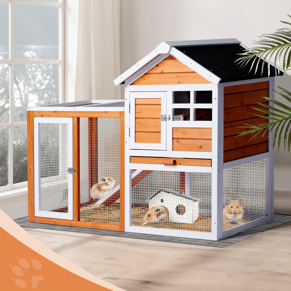 Orange-red, Wooden Chicken and Rabbit Enclosure