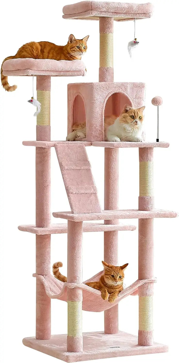 Multi-Level Cat Tree for Large Cats with Sisal-Covered Scratching Posts 63.8 inches