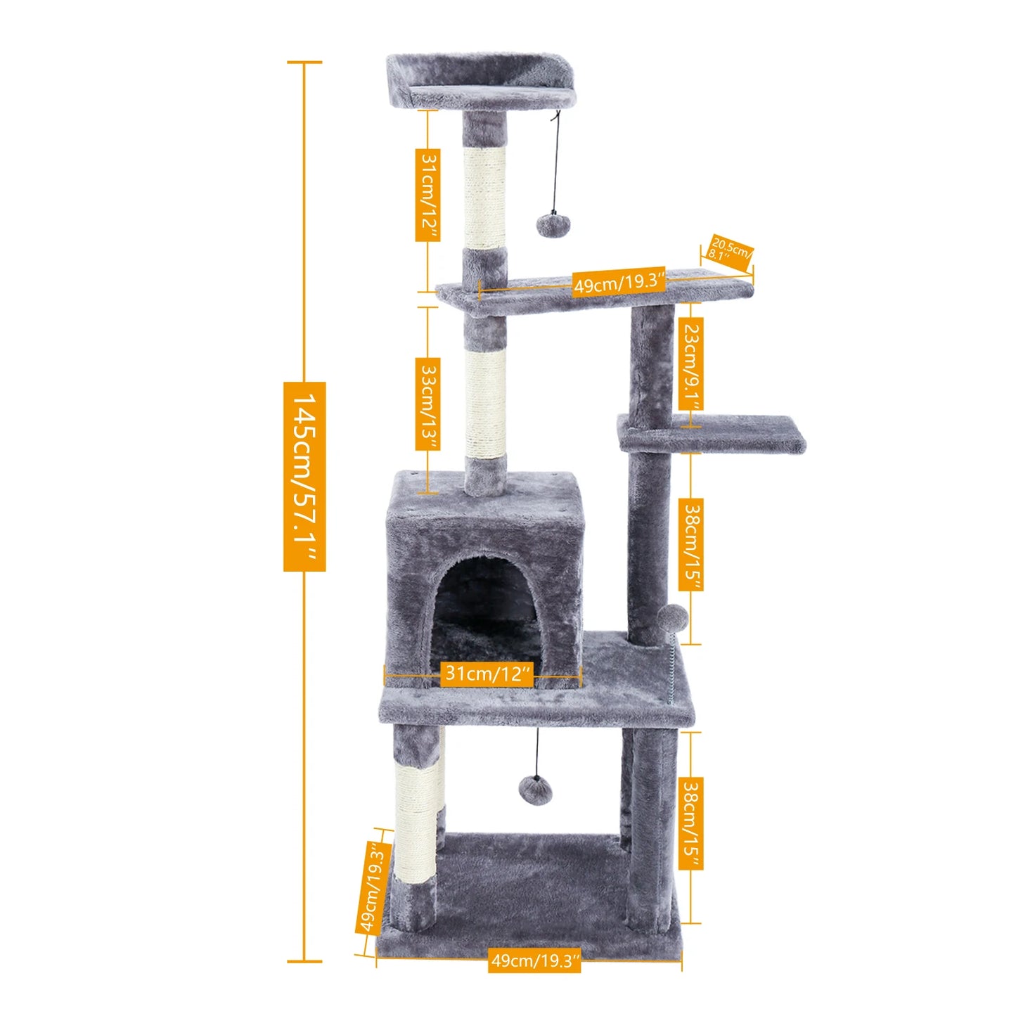 Cat Tree House with Hanging Ball Cat Condos