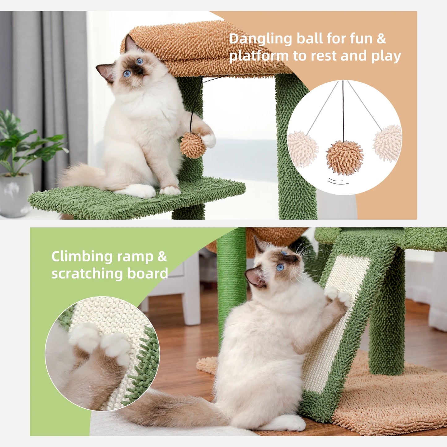 Cactus Cat Tree Tower with Sisal Scratching Post