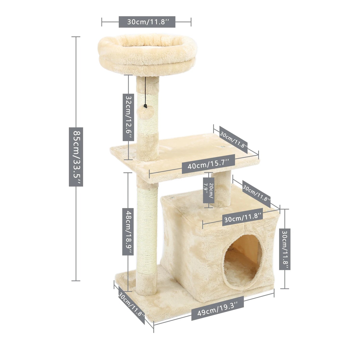 Cat Tree House with Hanging Ball Cat Condos