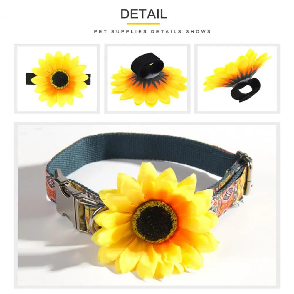 Adjustable Sunflower Pet Collar Accessory Set