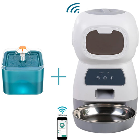 Automatic 3.5L Dog Dry Food Dispenser and Separate Water Fountain - Love My Pet