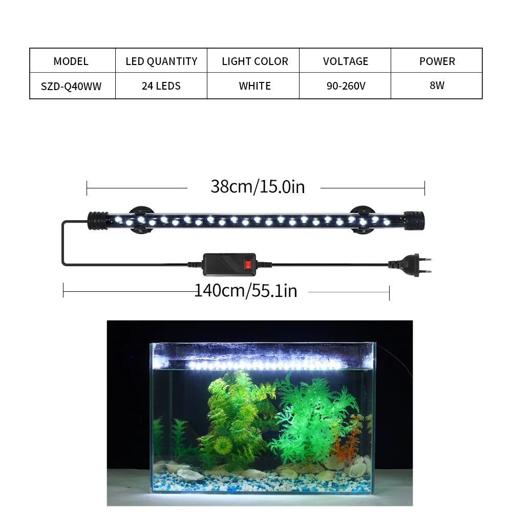 Aquarium Light LED Waterproof Fish Tank Clip Light 90-260V