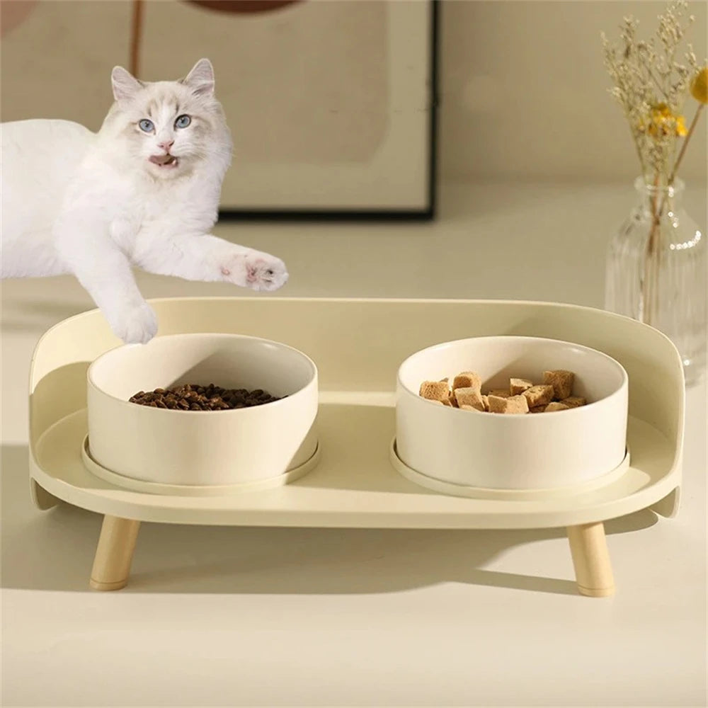 Raised Double Bowl Feeder, Adjustable Height Anti-tip Protection