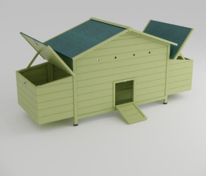 11.12 Square Feet Large Wooden Chicken Enclosure With 2 Free Range Doors, 2 Nest Boxes