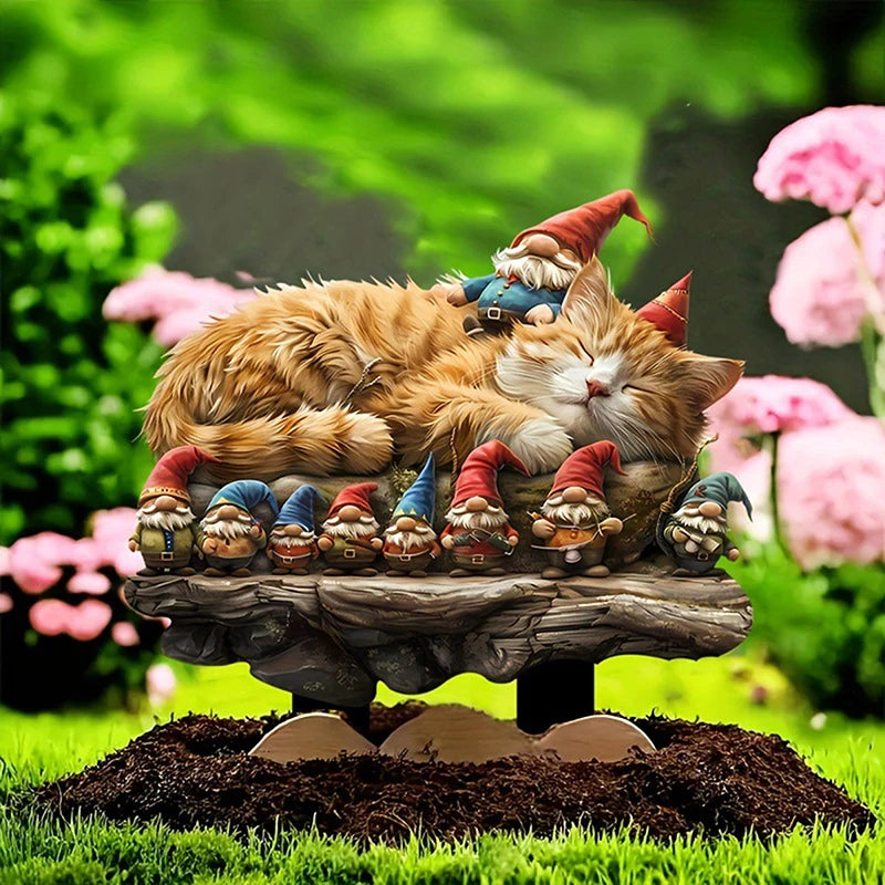 Dwarfs And Cat Acrylic Garden Outdoor Decoration