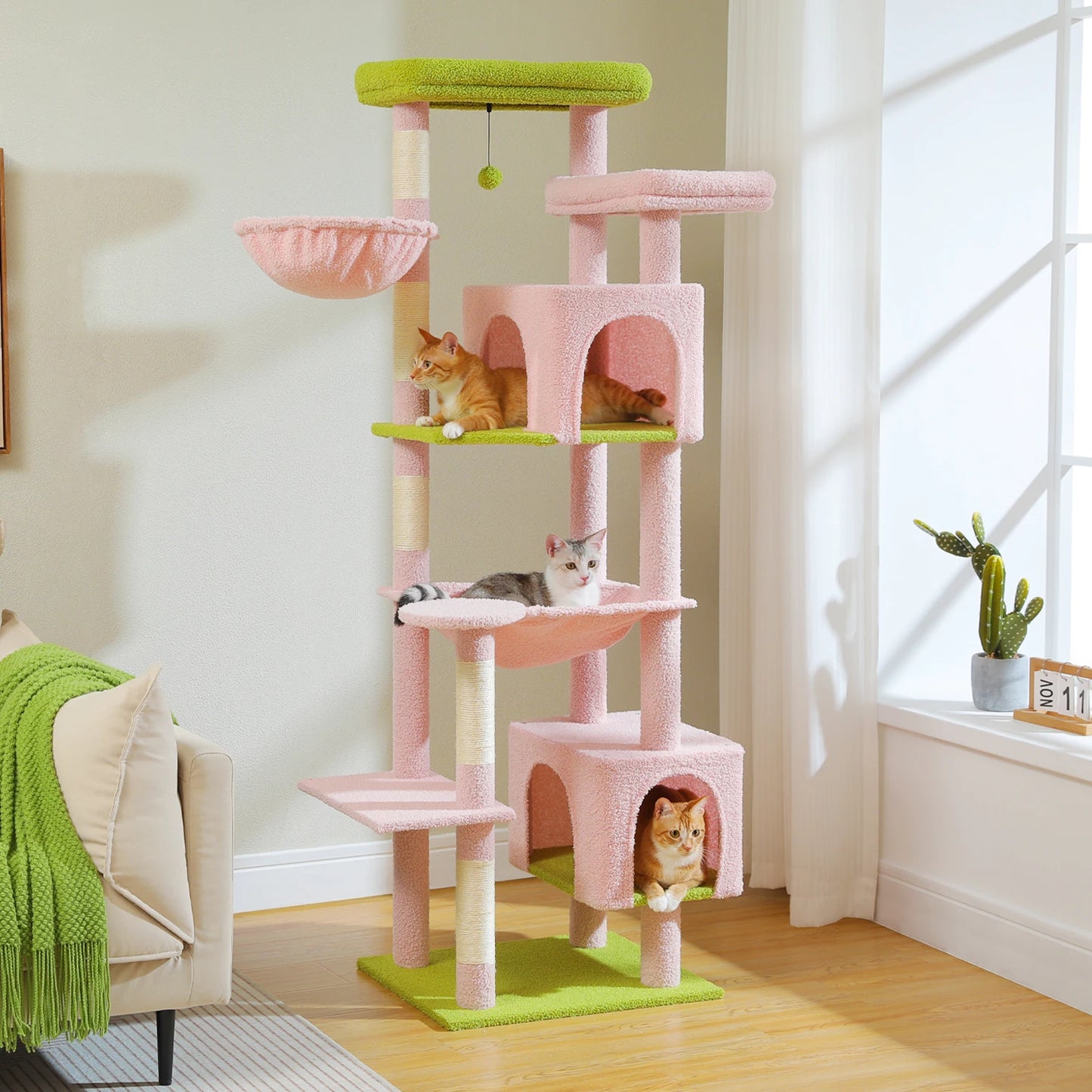 Tall Cat Tree, Multi-Level Tower with Super Large Hammock