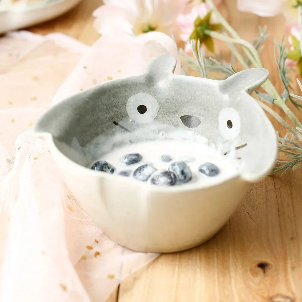 Handmade Pottery Bowls with Cat Design, Durable Tableware