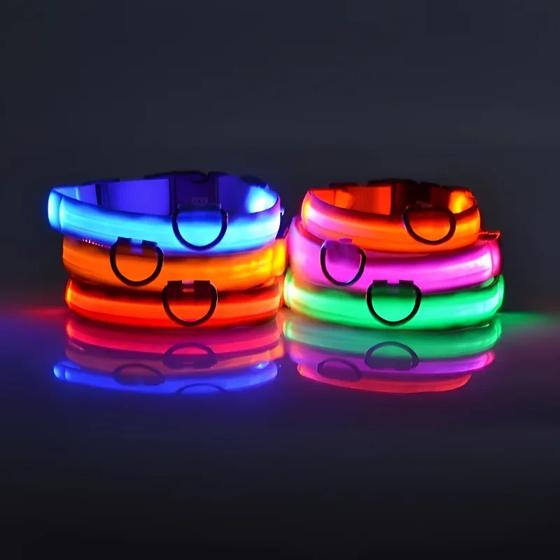 Dog or Cat Collar Nylon LED Night Safety Flashing Glow In The Dark