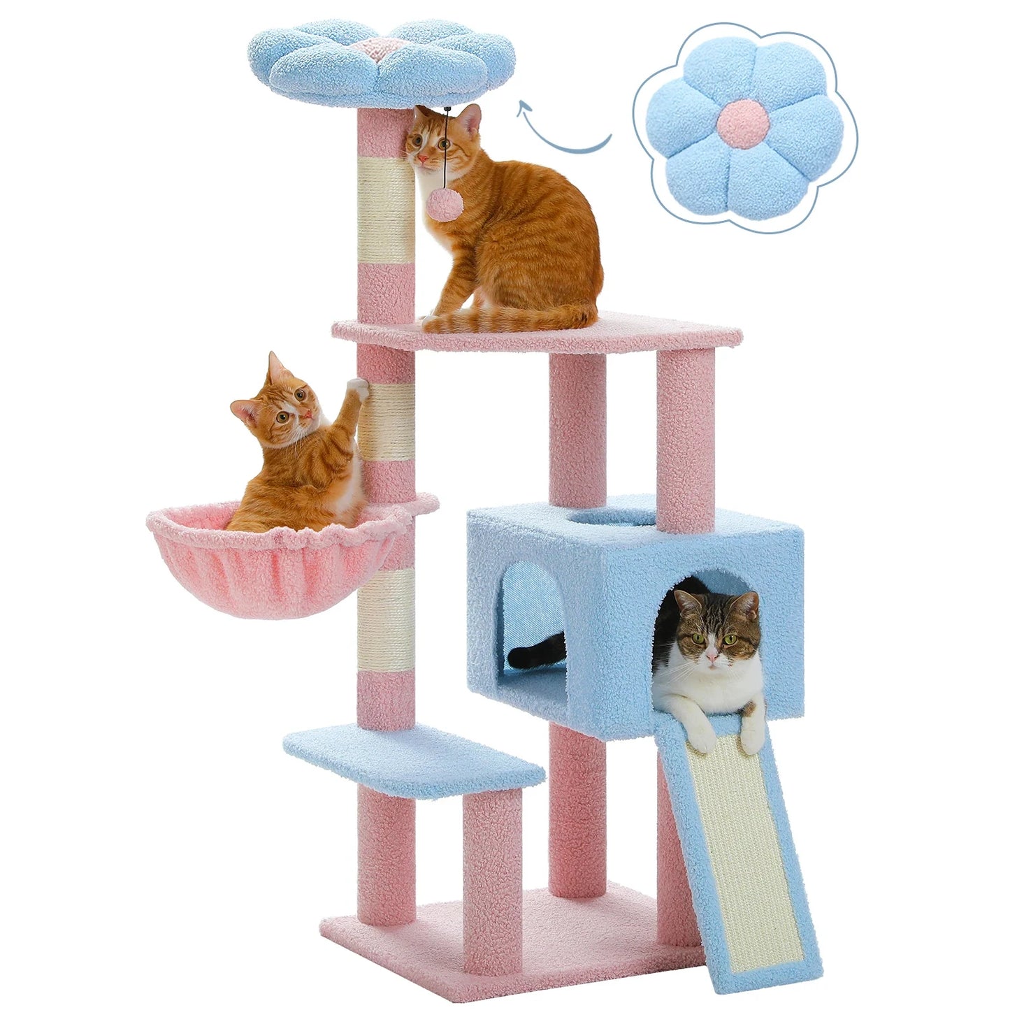 Multi-Level Cat Tree with Sisal Scratching Posts, Hammock, Ramp Ladder