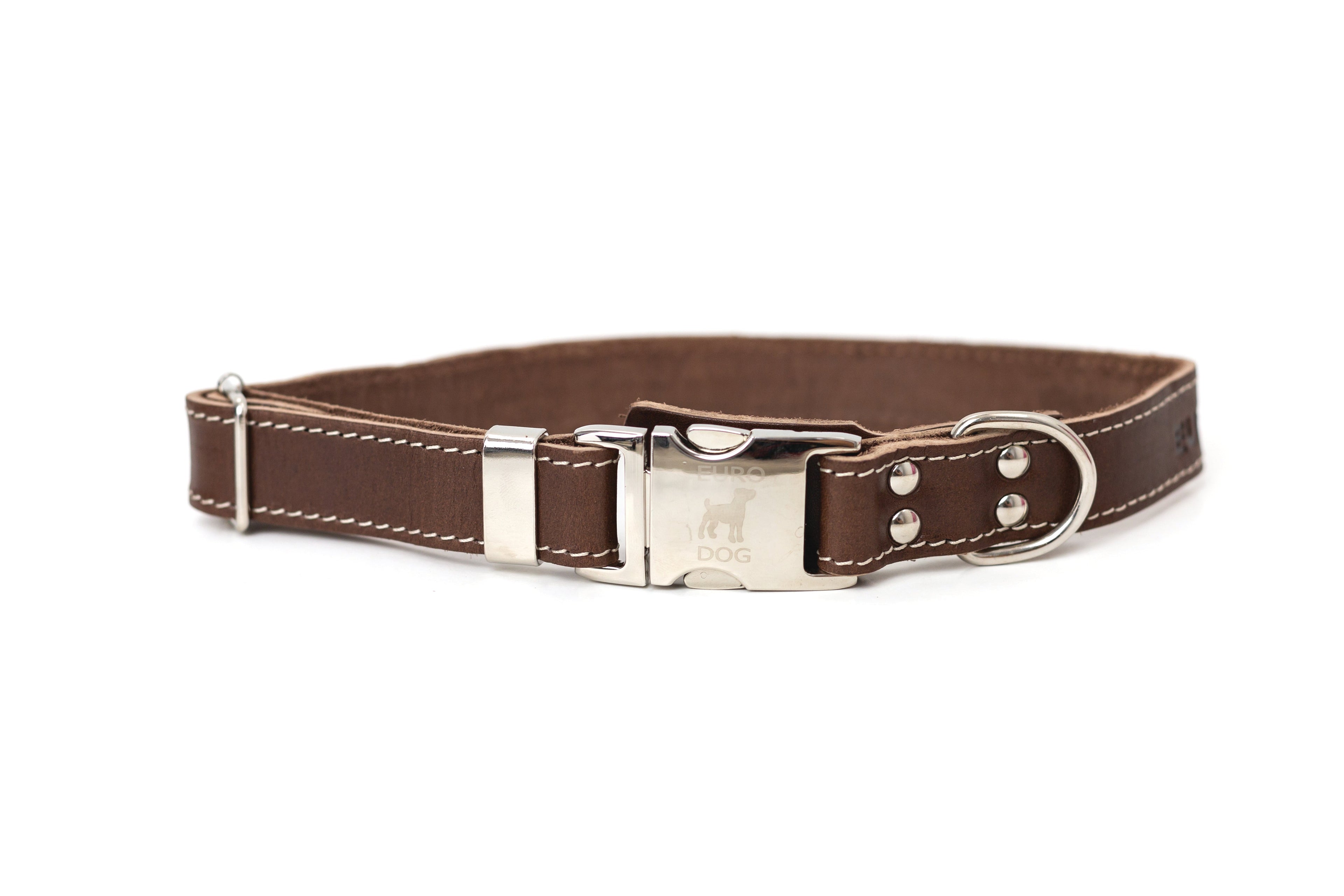 Pro Line Quick-Release Chocolate Leather Dog Collar with Metal Buckle