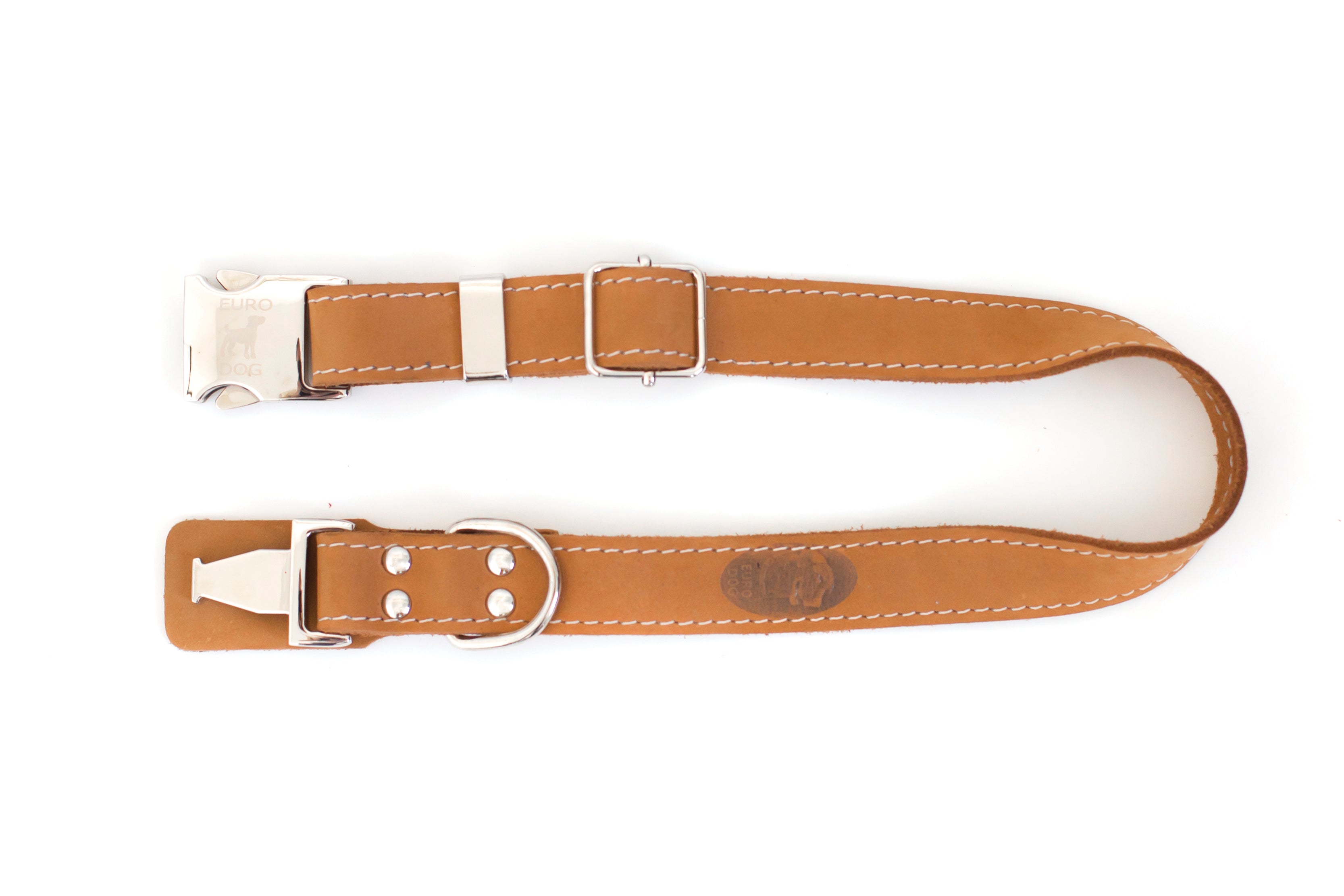 Pro Line Quick-Release Khaki Leather Dog Collar with Metal Buckle
