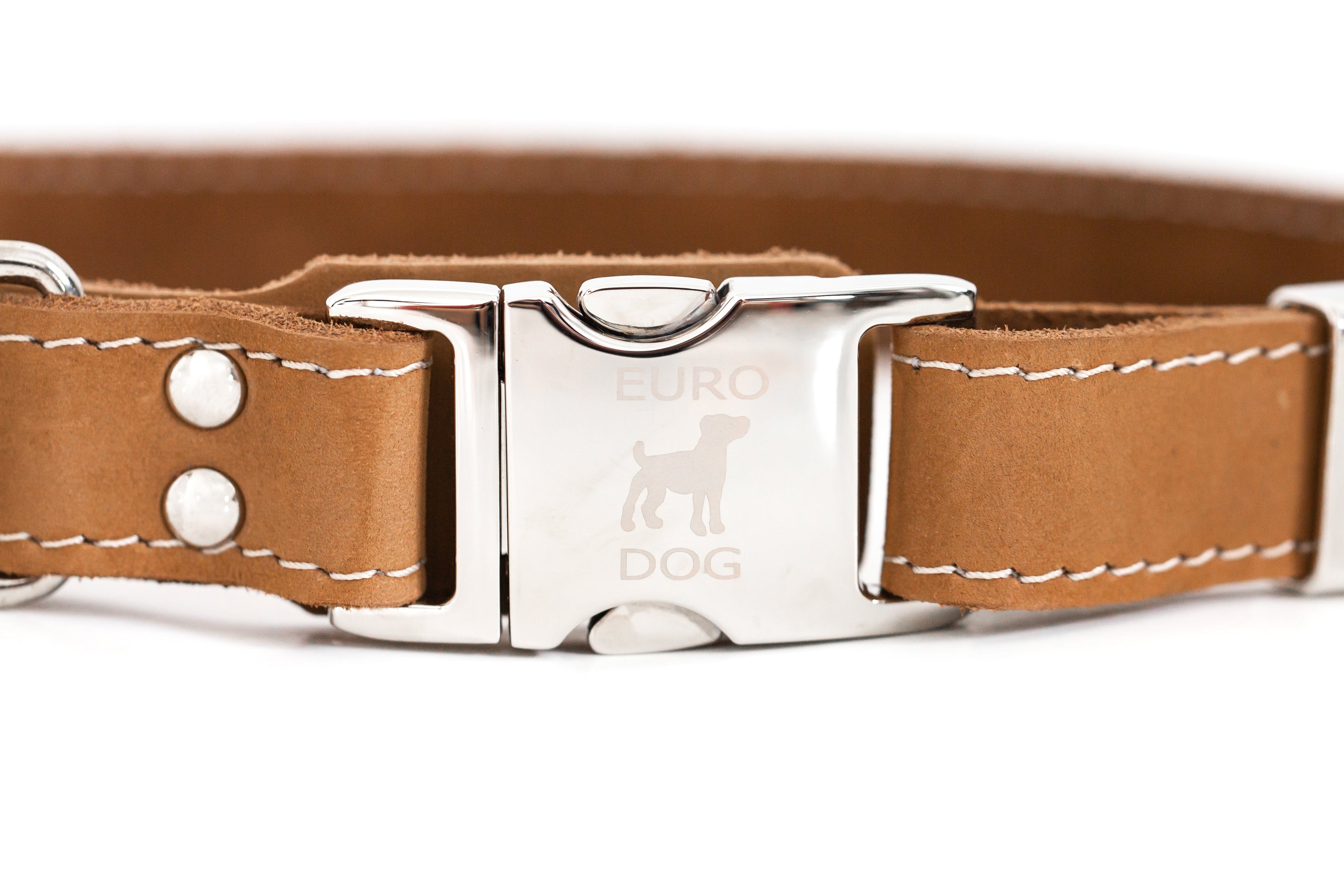 Pro Line Quick-Release Khaki Leather Dog Collar with Metal Buckle