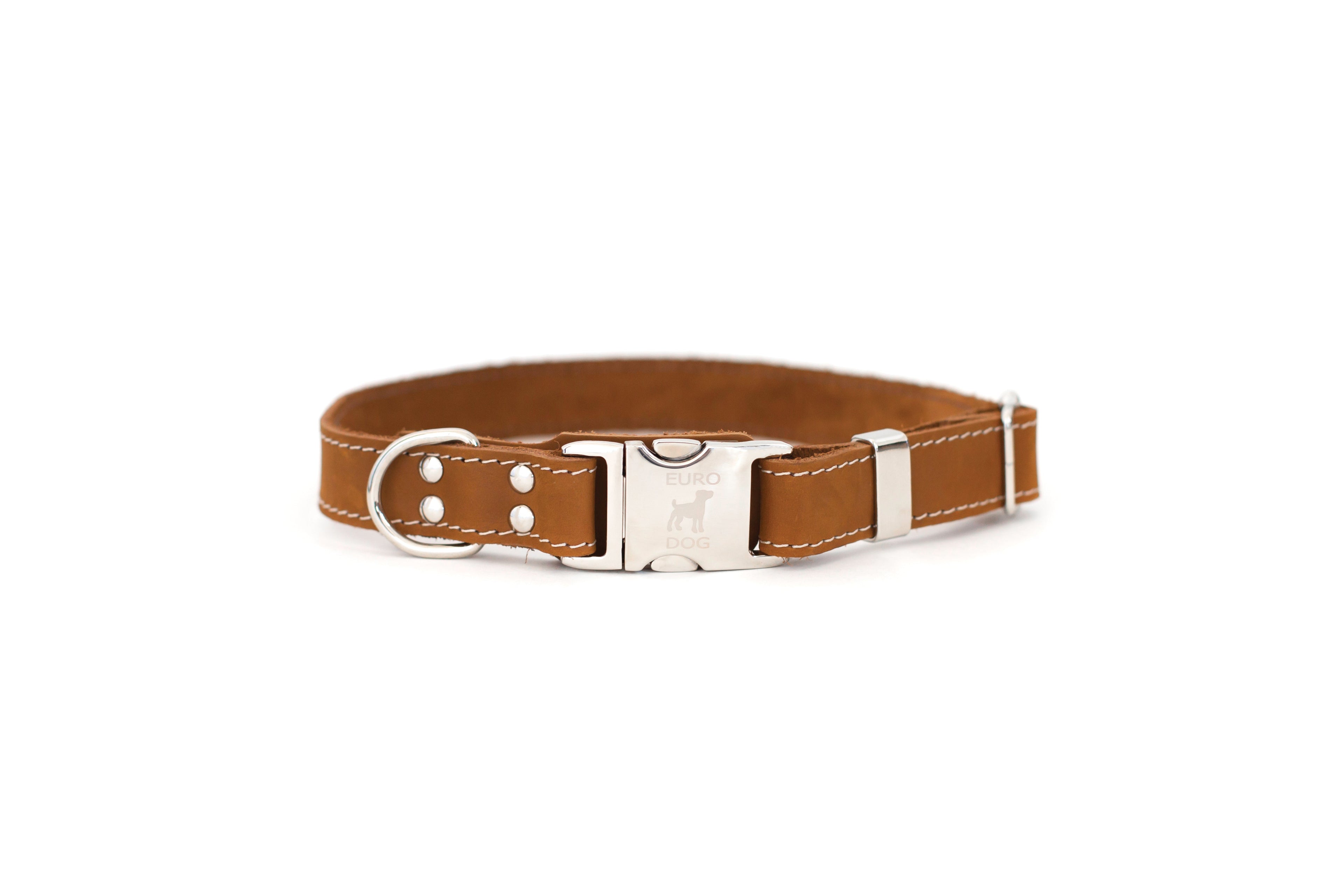 Pro Line Quick-Release Earth Brown Leather Dog Collar with Metal Buckle