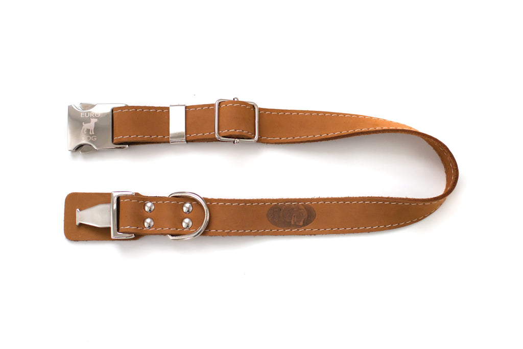Pro Line Quick-Release Earth Brown Leather Dog Collar with Metal Buckle