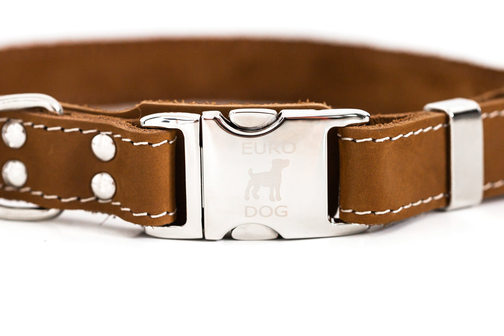 Pro Line Quick-Release Earth Brown Leather Dog Collar with Metal Buckle