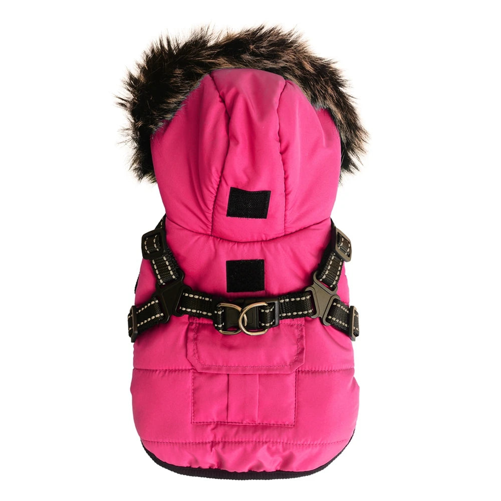 Waterproof Winter Pet Dog Clothes With Harness and Reflective strip