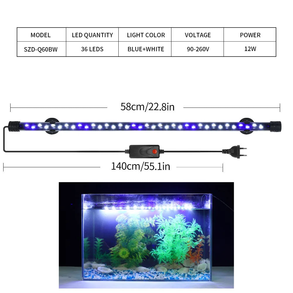 Aquarium Light LED Waterproof Fish Tank Clip Light 90-260V