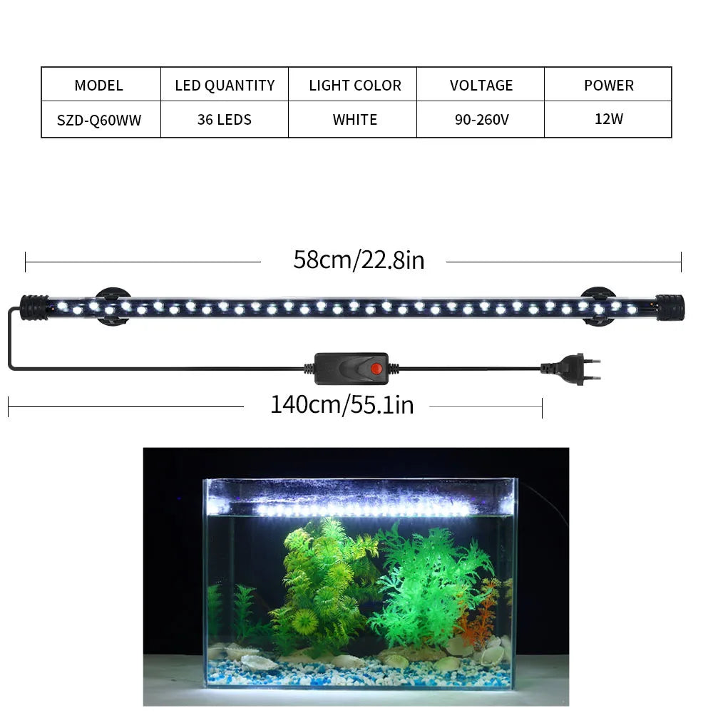 Aquarium Light LED Waterproof Fish Tank Clip Light 90-260V