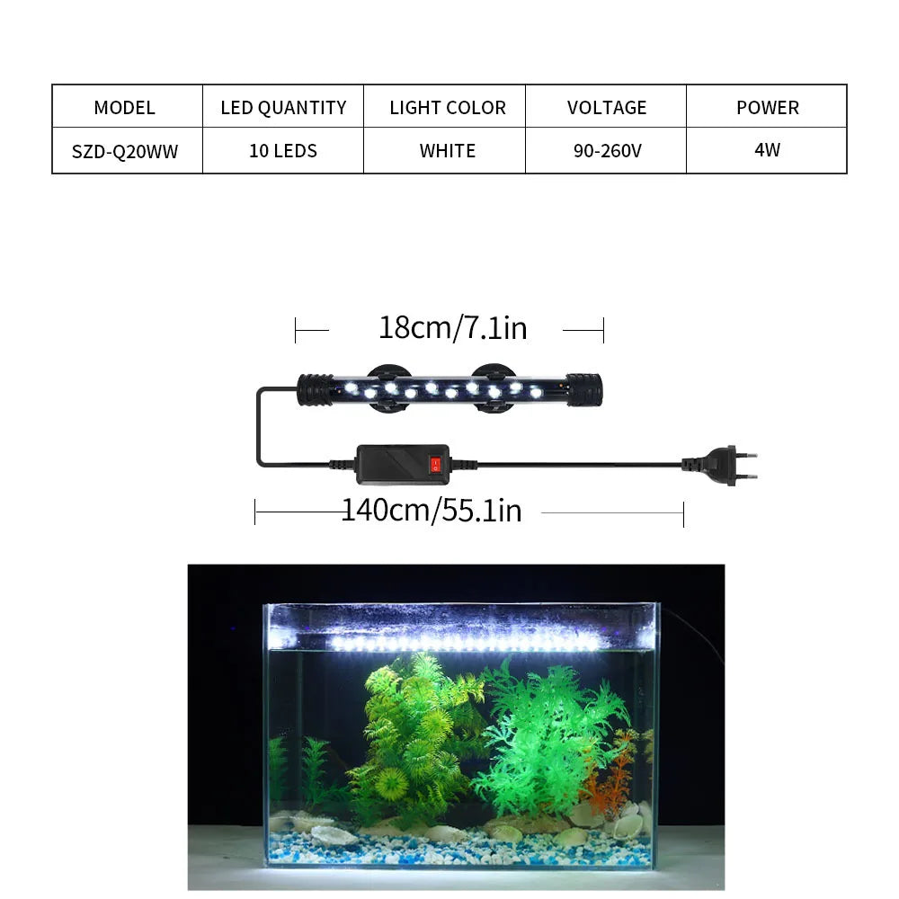 Aquarium Light LED Waterproof Fish Tank Clip Light 90-260V