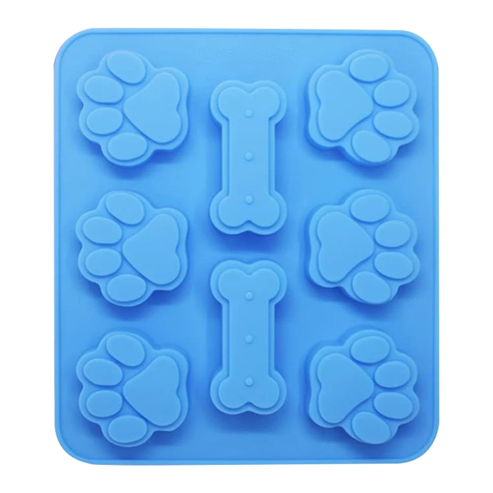 Dog Paw & Bone Shaped Kitchen Silicone Pet Treat Molds 8-Cavity