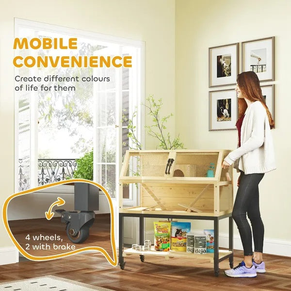 Hamster Cage on Wheels W Storage Shelf, Seesaws, Water Bottle, Hut & Ramps