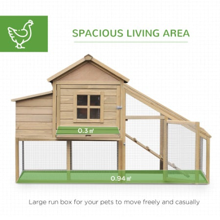 PawHut 69 Wooden Chicken Coop, Poultry Cage Hen House With Connecting Ramp, Removable Tray, Ventilated Window And Nesting Box, Natural