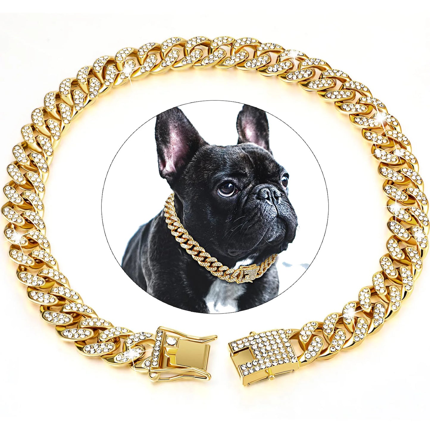 Fake Diamond Pet Metal Chain Collar with Design