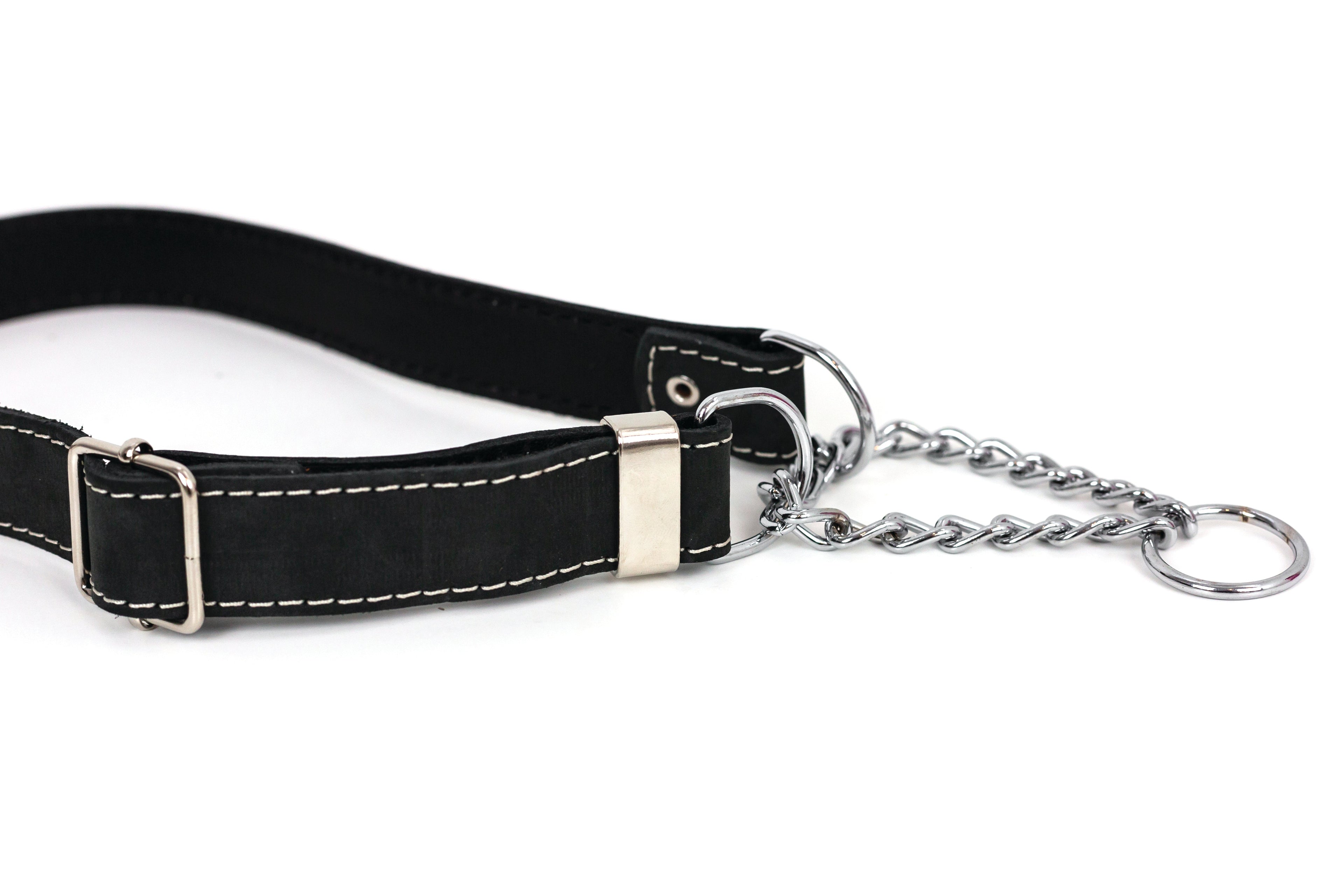 Martingale Midnight Black Leather Dog Collar